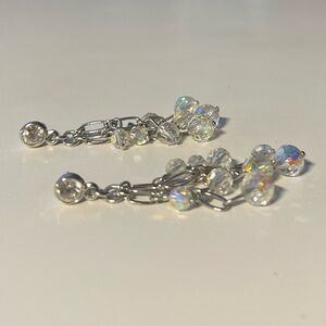 Sparking Crystal and Clear Beaded Silver Tone Dangly Pierced Earrings